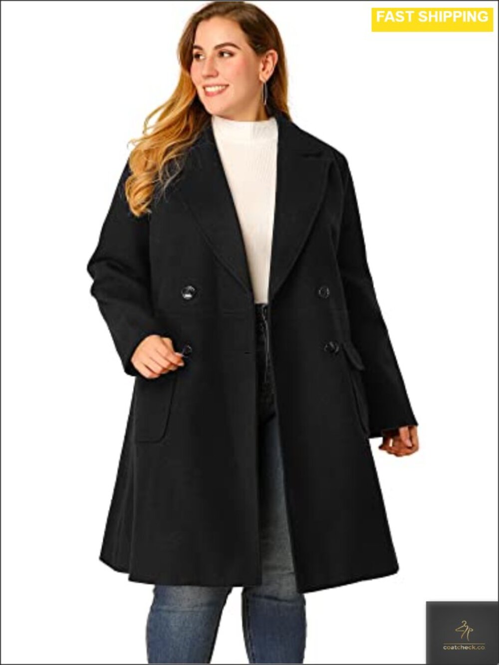 Plus Size Double Breasted Notched Lapel Trench Coat